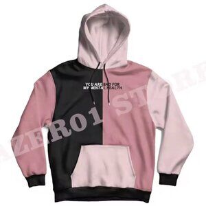 Dream x Niki Nihachu / Nihaachu Pink and Black Mental Health Color Block Hoodie